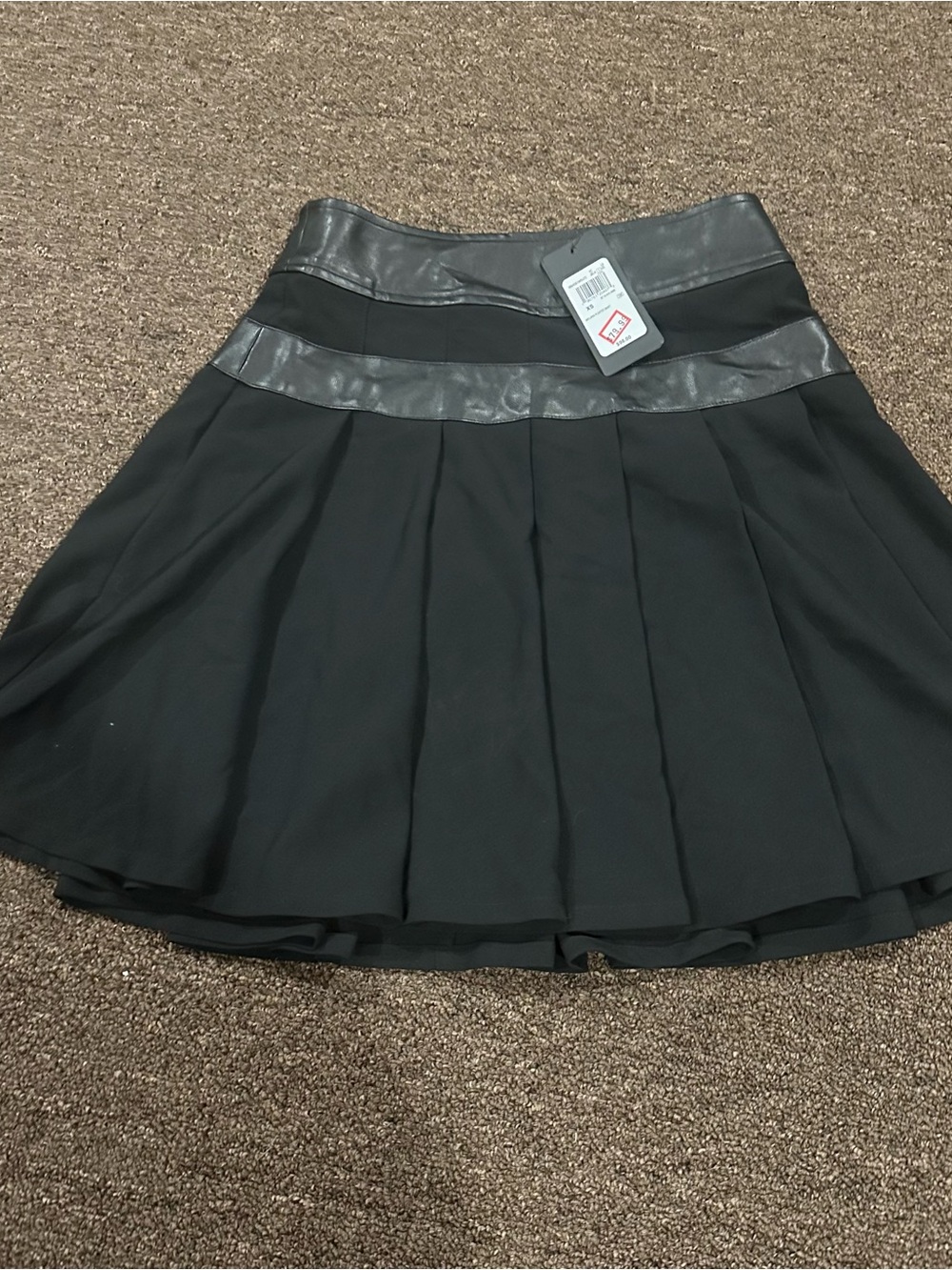Guess Black Skater Skirt with Faux Leather Waistband